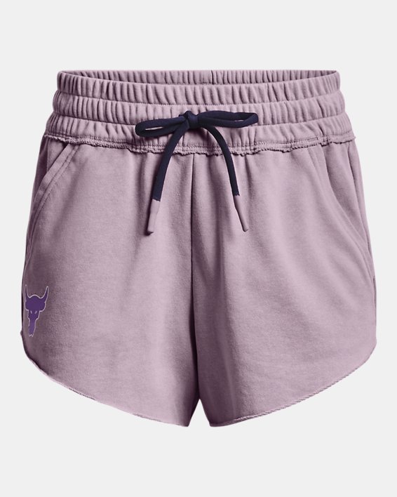 Women's Project Rock Rival Terry Disrupt Shorts in Purple image number 4